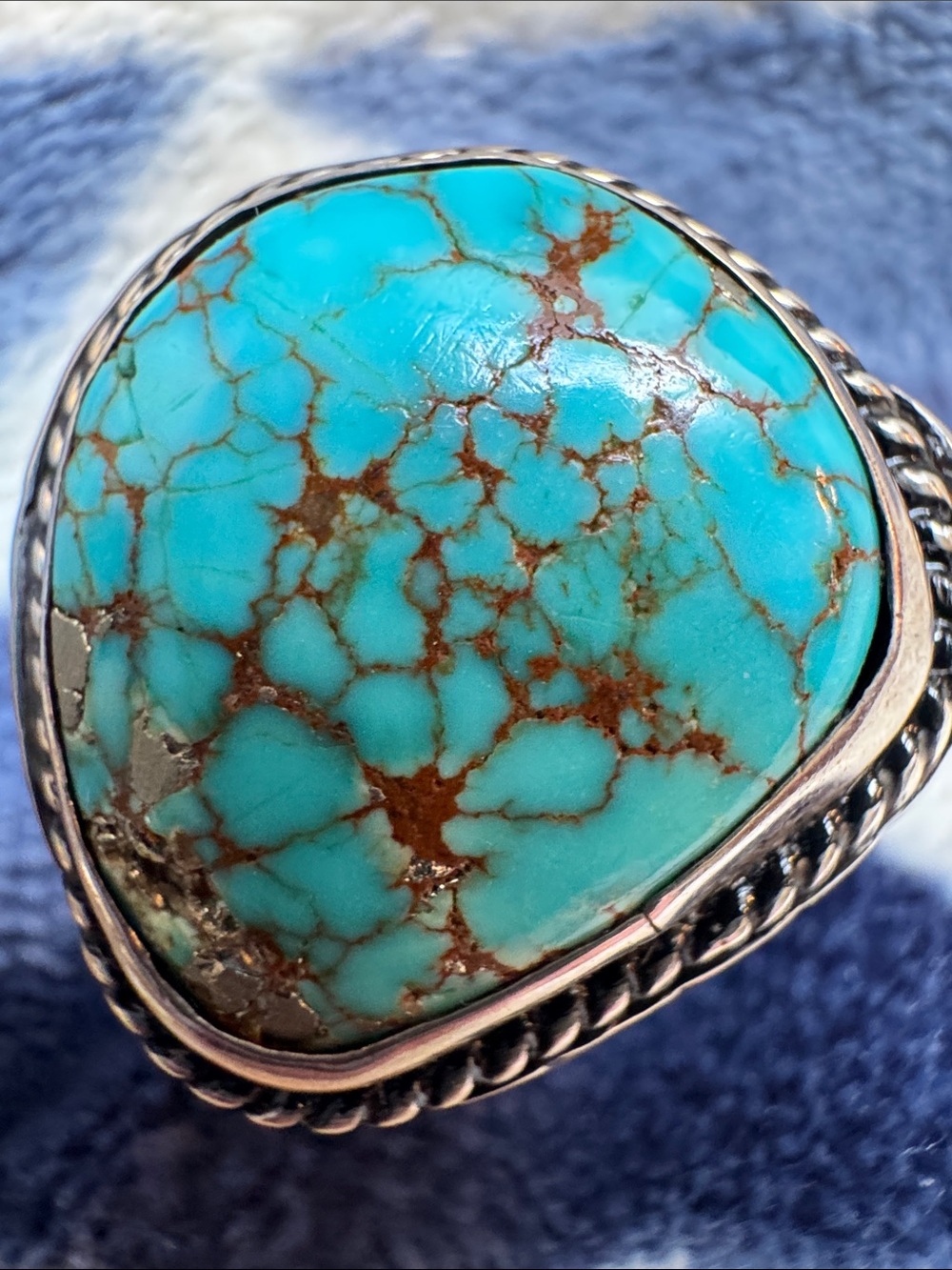 NATURAL SPIDER TURQUOISE RING HEAVY OLD PAWN STERLING SILVER SZ LARGE